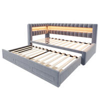 AUSZIEHBETT 90/190 cm mit LED und USB, DE-41714, in Dunkelgrau - Grau, Holzwerkstoff (90/190cm) - ComfortXL