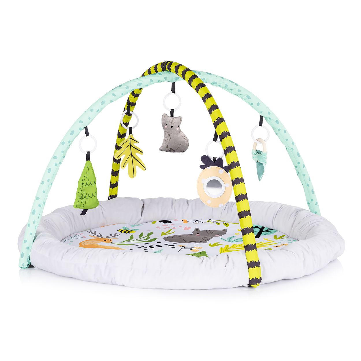 SPIELBOGEN Wald weiß Krabbeldecke, 5 abnehmbare Hängespielzeuge, ab Geburt, 100% Polyester - Weiß, Textil (91/56/91cm) - Chipolino