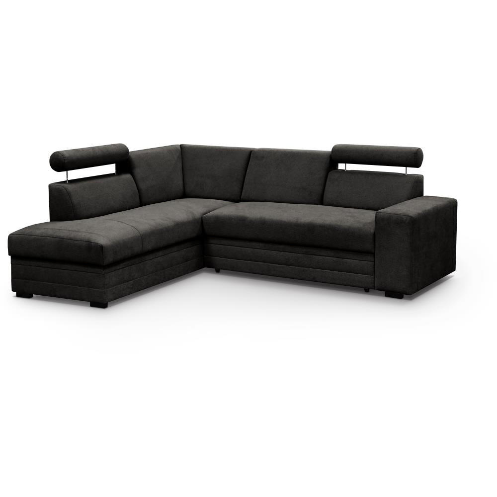 ECKSCHLAFSOFA Roma dunkelgrau links - Dunkelgrau/Schwarz, Textil (250/205cm) - Beautysofa