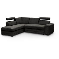 ECKSCHLAFSOFA Roma dunkelgrau links - Dunkelgrau/Schwarz, Textil (250/205cm) - Beautysofa