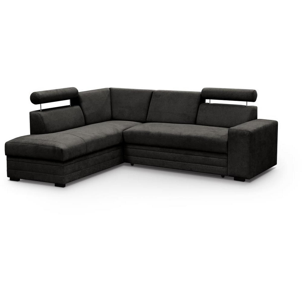 ECKSCHLAFSOFA Roma dunkelgrau links - Dunkelgrau/Schwarz, Textil (250/205cm) - Beautysofa