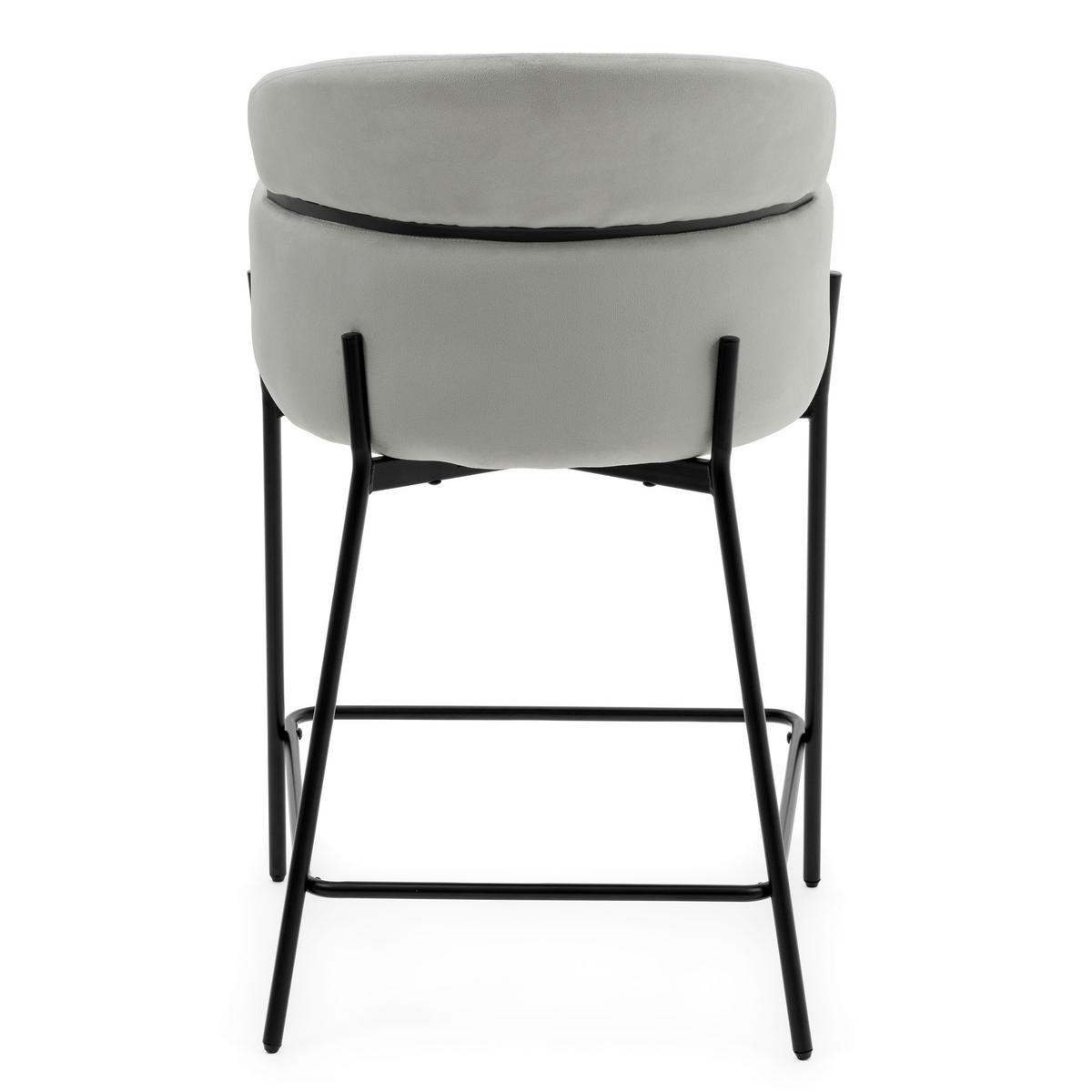 BARHOCKER BOLZANO gepolsterter mit Steppung - hellgrau - Samt Velour - Hellgrau/Schwarz, Textil/Metall (60/99/55cm) - NEW HOME