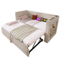 DAYBED 90/200 cm bež od pamuka i lana s izvlačnim ležajem i USB punjenjem - bež, tekstil (90/200cm) - OKWISH