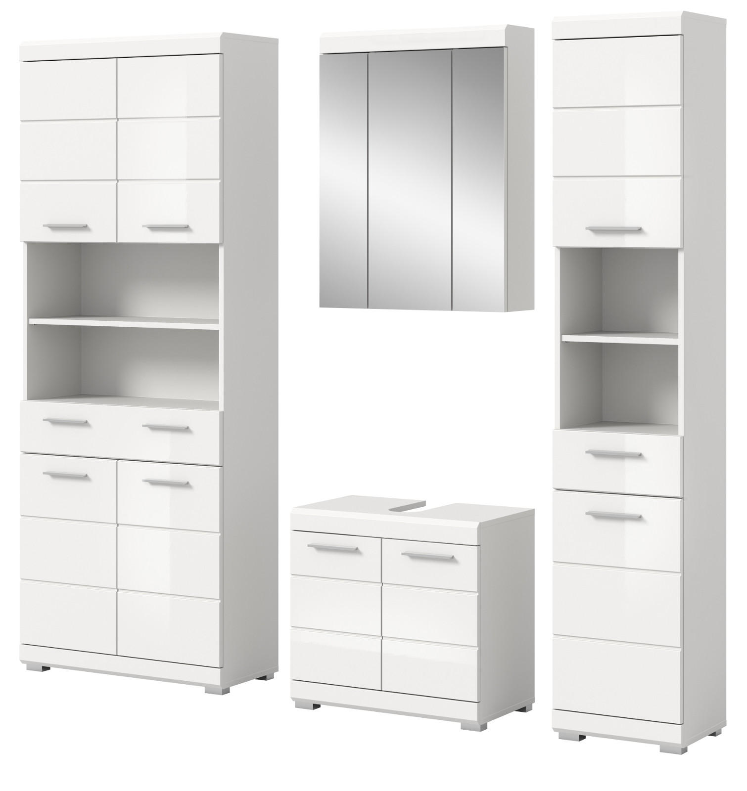 BADMÖBEL-SET weiß Hochglanz 4-teilig 200 cm, Komplettset mit viel Stauraum - Weiß Hochglanz, Glas/Holzwerkstoff (200/191/34cm) - Inn.Furn