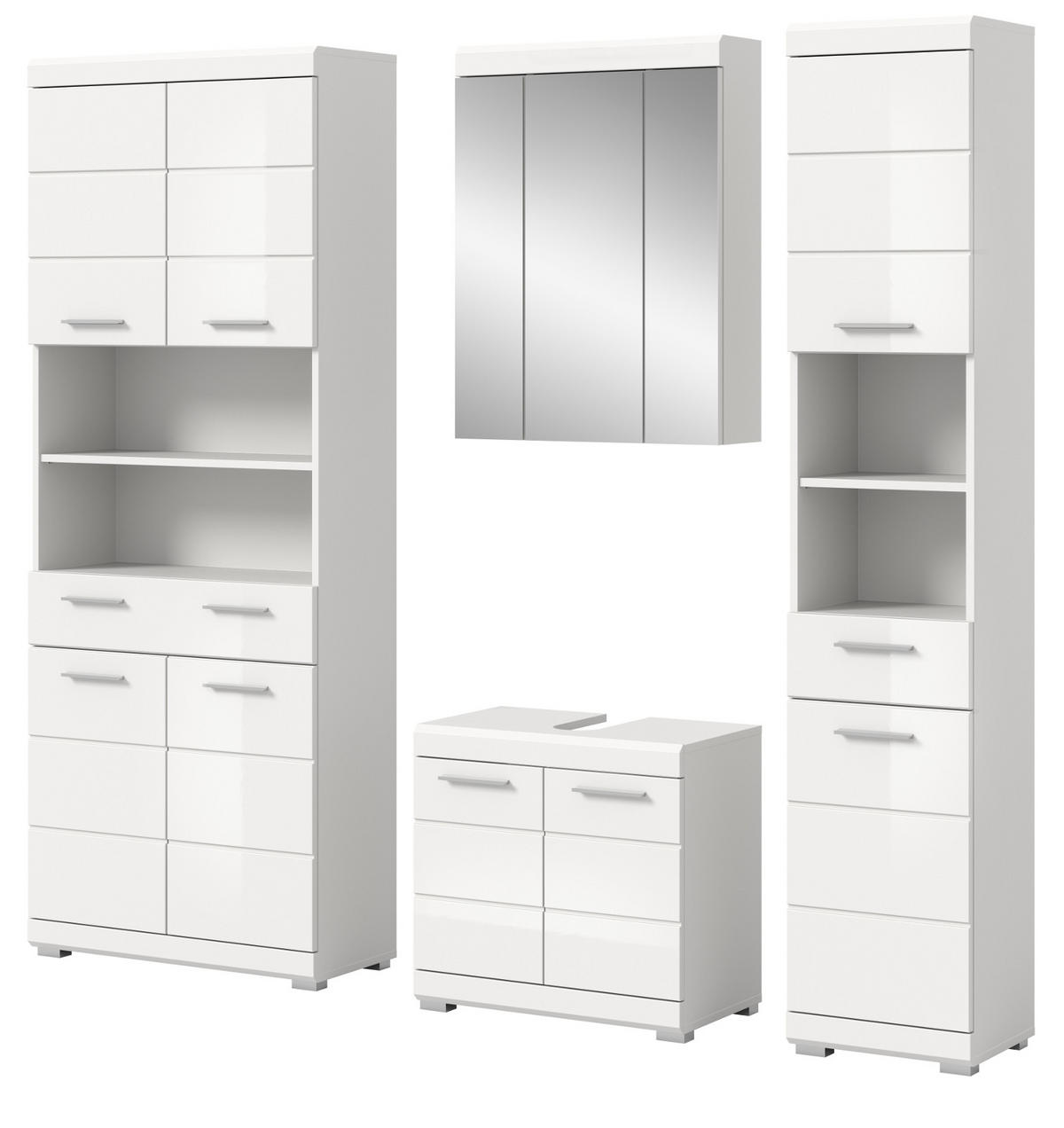 BADMÖBEL-SET weiß Hochglanz 4-teilig 200 cm, Komplettset mit viel Stauraum - Weiß Hochglanz, Glas/Holzwerkstoff (200/191/34cm) - Inn.Furn