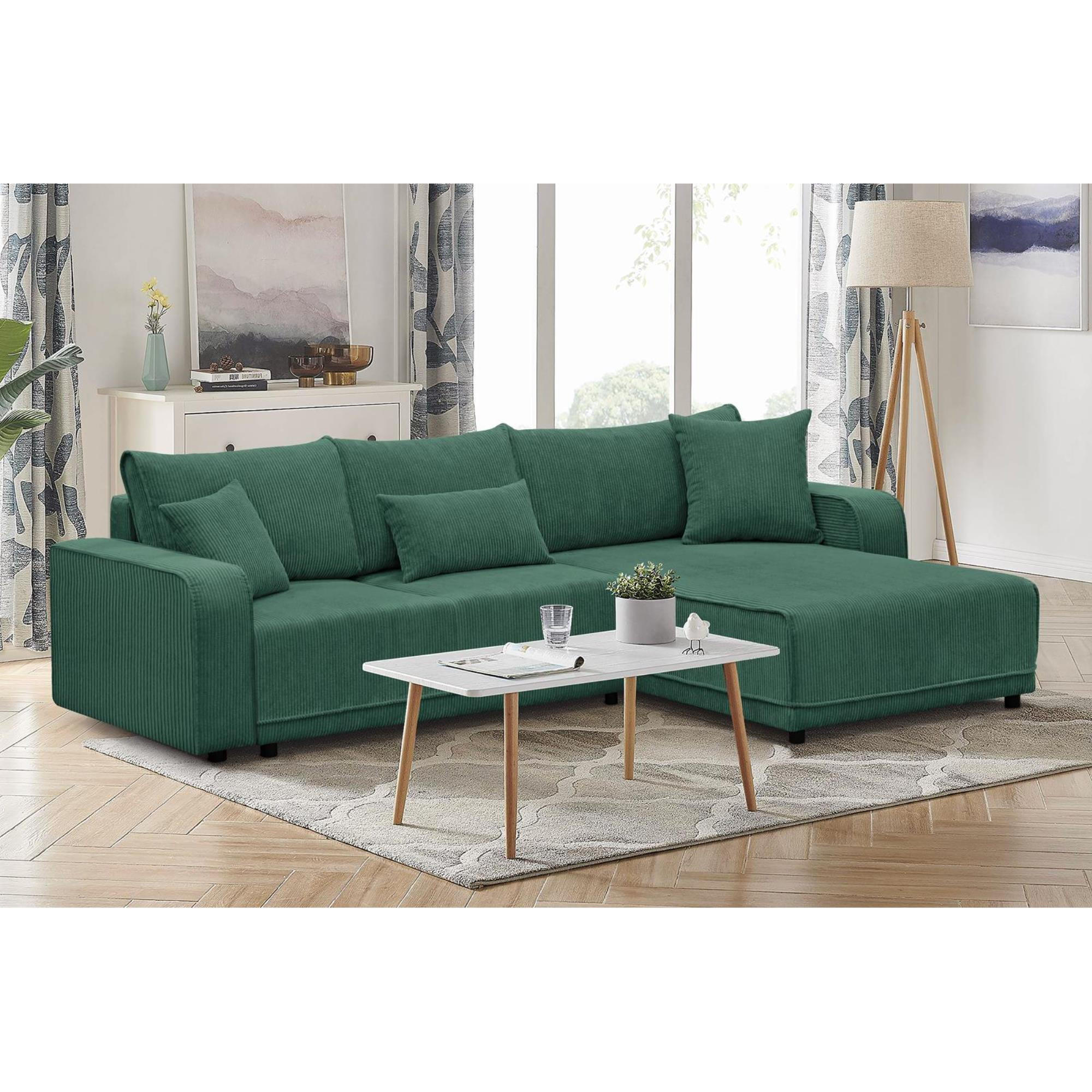 ECKSCHLAFSOFA Primo L dunkelgrün - Dunkelgrün/Schwarz, Textil (290/185cm) - Beautysofa