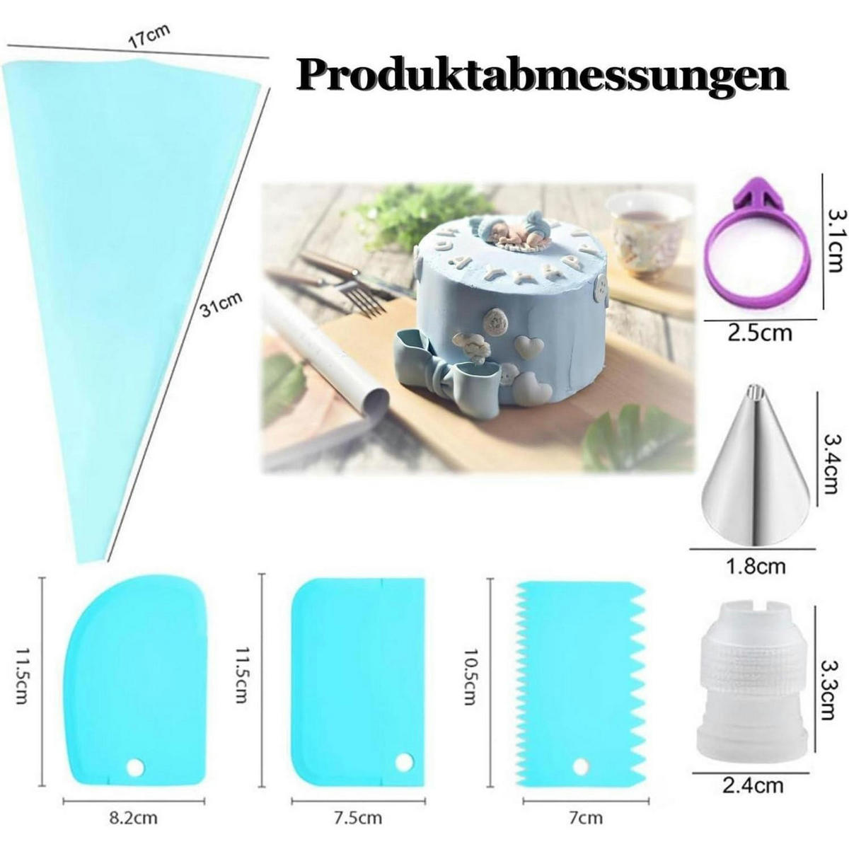 SPRITZBEUTEL Set 21-teilig mit Tüllen und Schabern - Hellblau, Kunststoff (17/1/31cm)