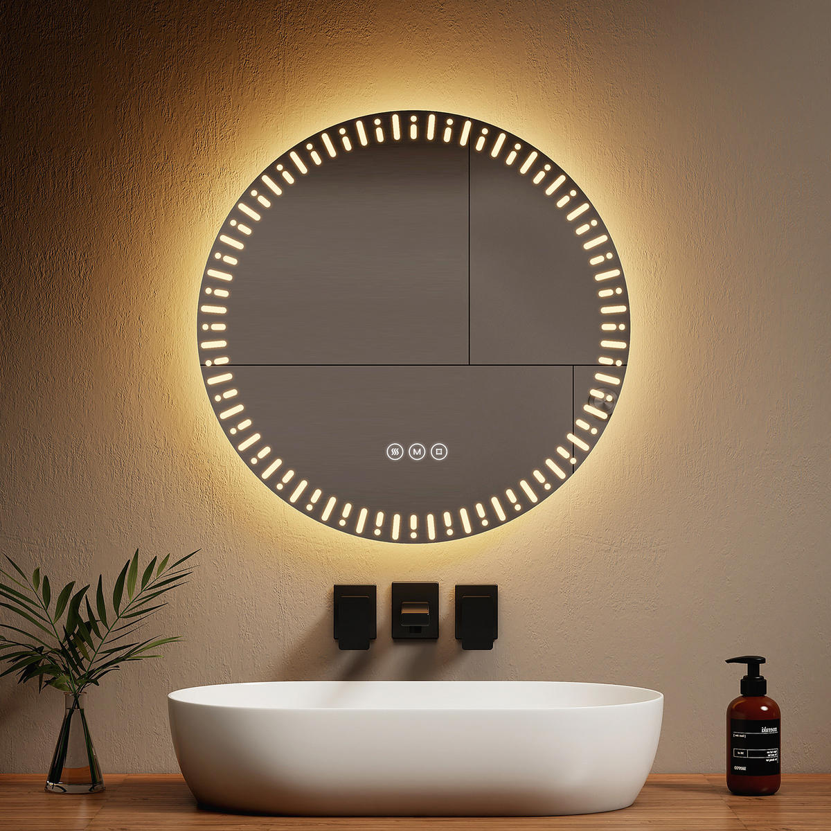 BADSPIEGEL Runder mit Beleuchtung mit Muster ф60 cm - Weiß, Glas (60/2.9/60cm) - EMKE