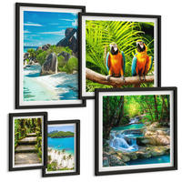 BILDER SET 5er Set - 50x50 cm & 20x30 cm & 40x60 cm Schwarzer Rahmen - Strand, Boot, Wasserfälle, Palmen - Schwarz, Kunststoff (40/60cm) - TULUP