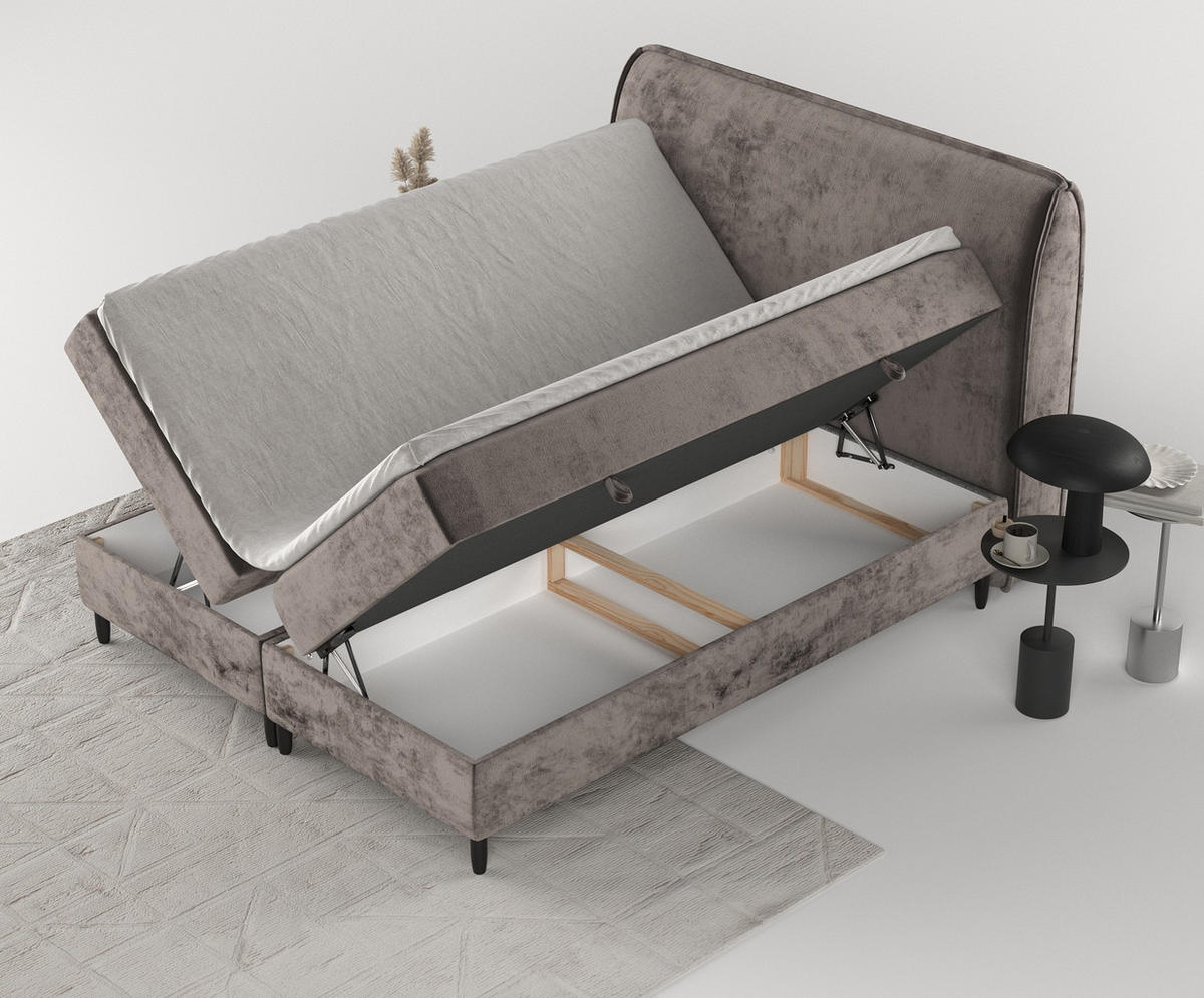 BOXBETT Melba Braun 160/200 cm mit Matratze und Topper - Schwarz/Braun, Holz/Holzwerkstoff (160/200cm) - Maison de Reve