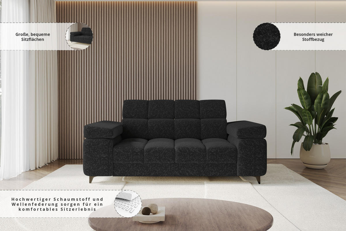 SOFA 2-Sitzer LORD-S1 194x97x90 cm Schwarz Chenille - Schwarz, Holzwerkstoff/Textil (194/90/97cm) - ALTDECOR