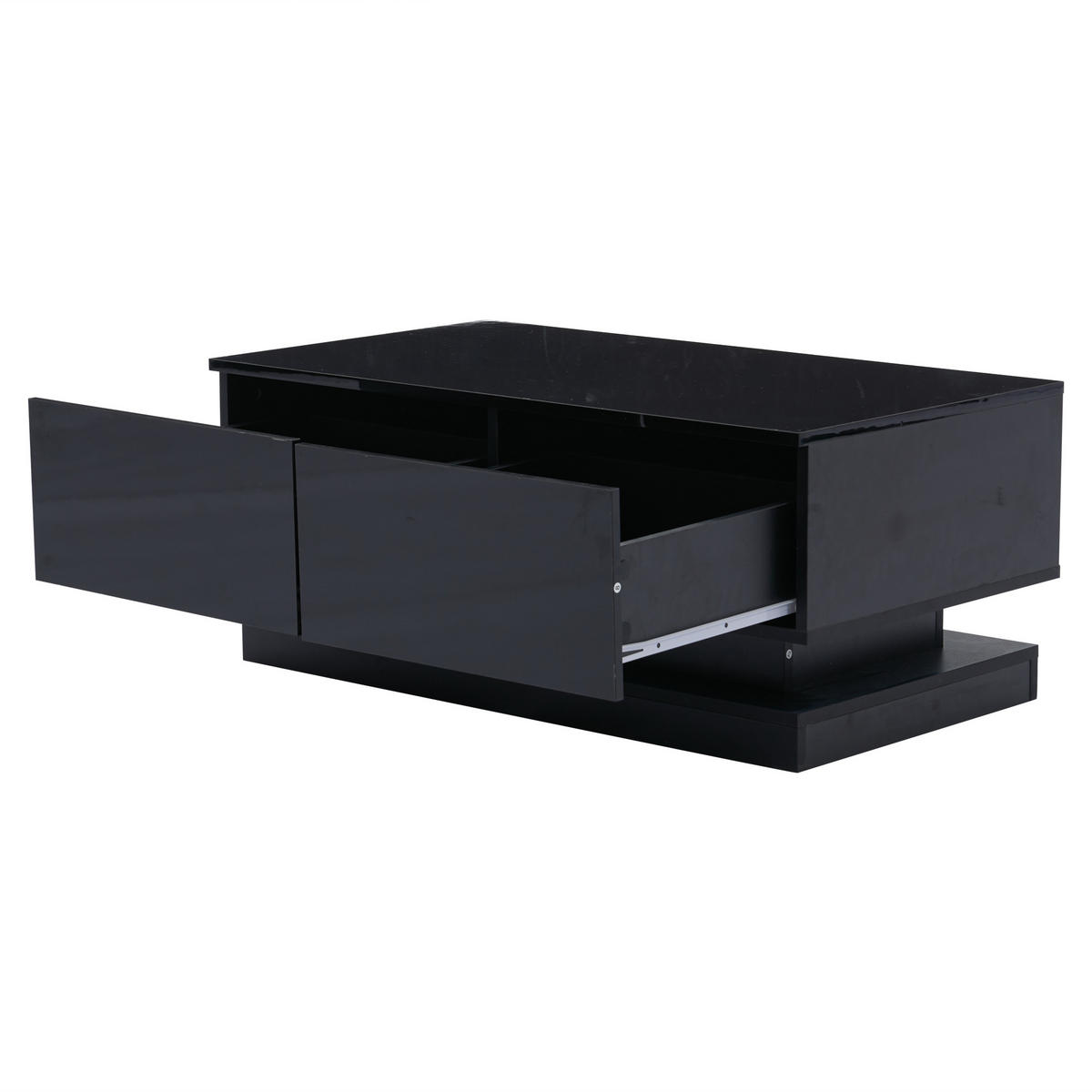 COUCHTISCH 90/50/38 cm schwarz mit 2 Schubladen und LED-Beleuchtung - Schwarz, Holzwerkstoff (90/50/38cm) - OKWISH