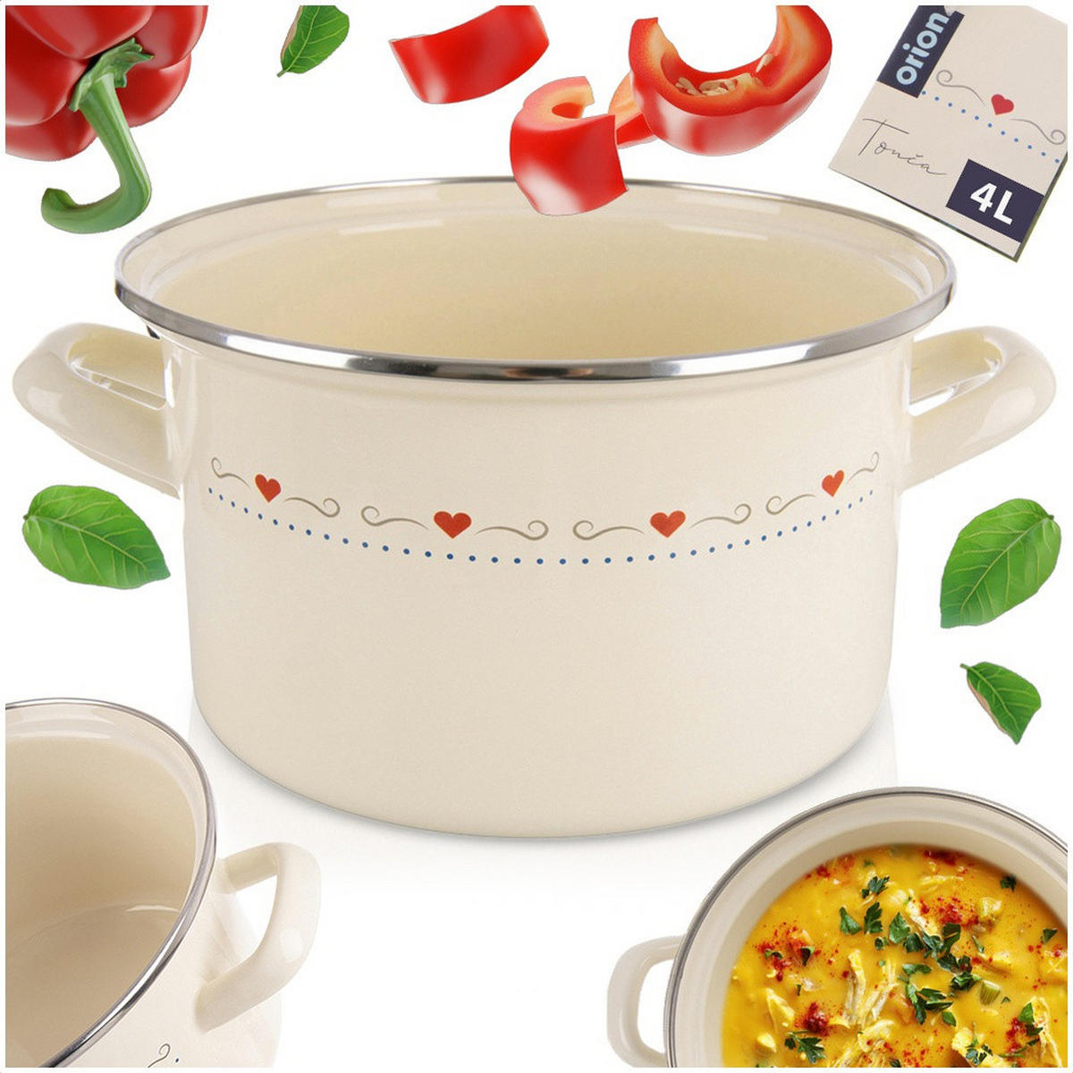 EMAILLIERTOPF Tonca mit Herzmotiv creme - Creme, Metall (18.5cm) - Orion 