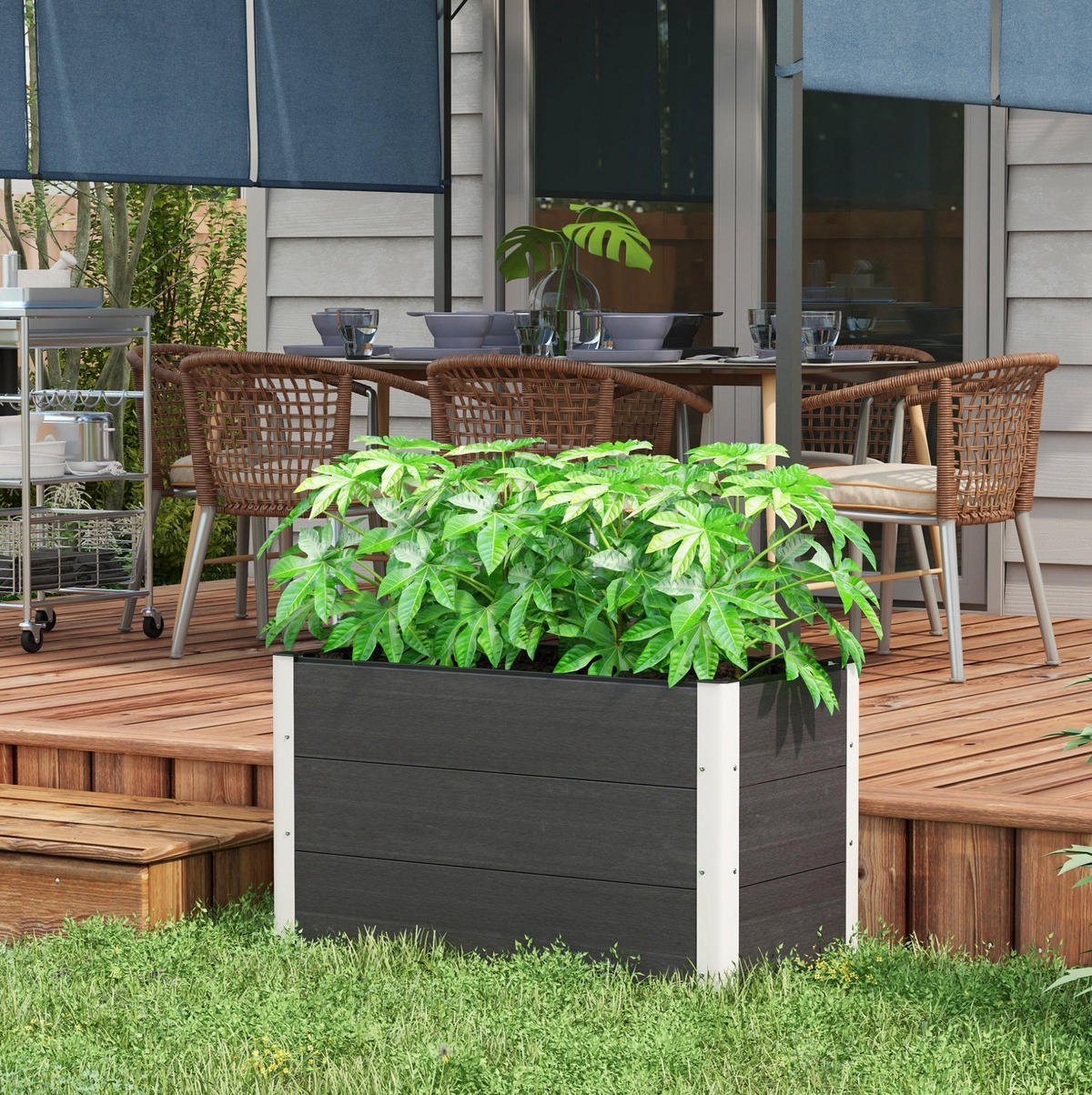 BLUMENKASTEN aus WPC & Aluminium 100x50x55,5cm in Grau ohne Boden - Grau, Metall (50/55.5/100cm) - Modfu