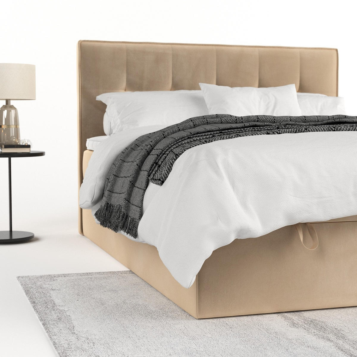 BOXBETT Tivra 180/200 cm Beige im Kronos Stoff - Beige/Schwarz, Holz/Holzwerkstoff (180/200cm) - AltaBeds