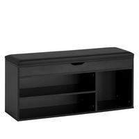 SCHUHBANK – Kunstleder/Holz, 104x51x32 cm, Schwarz, mit Stauraum - Schwarz, Holzwerkstoff/Textil (104/51/32cm) - KADIMA DESIGN
