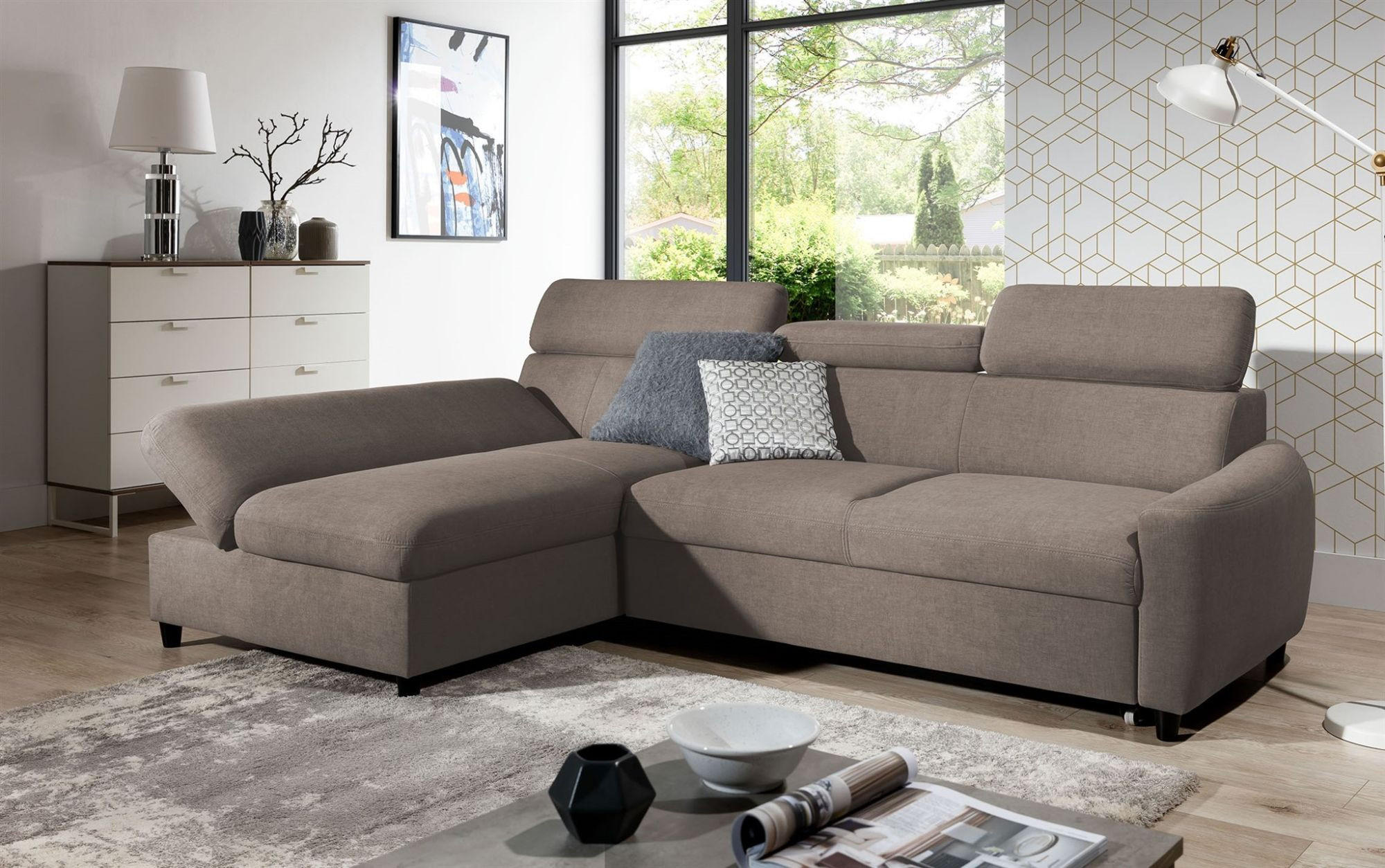 ECKSOFA Schlafsofa Anton Xs In Esito - Taupe, Holzwerkstoff/Textil (260/170cm) - Fun Möbel