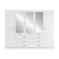 DREHTÜRENSCHRANK NEVARIS 250/200,5/58cm 5-türig mit Spiegel Weiß - Weiß, Holzwerkstoff (250/200.5/58cm) - MASSENO