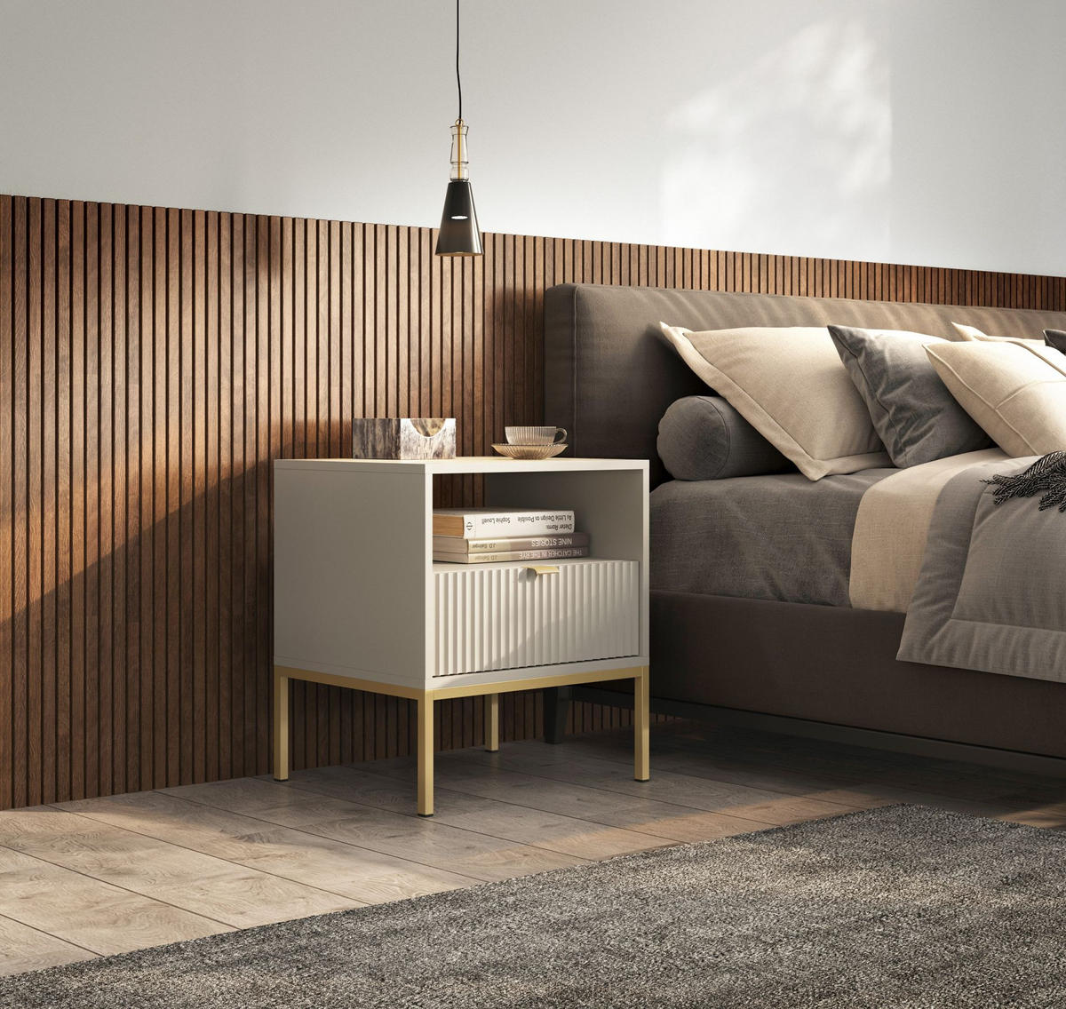 NACHTTISCH Vellore Greige / Gold 54 cm - Ecru/Beige, Holzwerkstoff/Metall (54/56/39cm) - Selsey