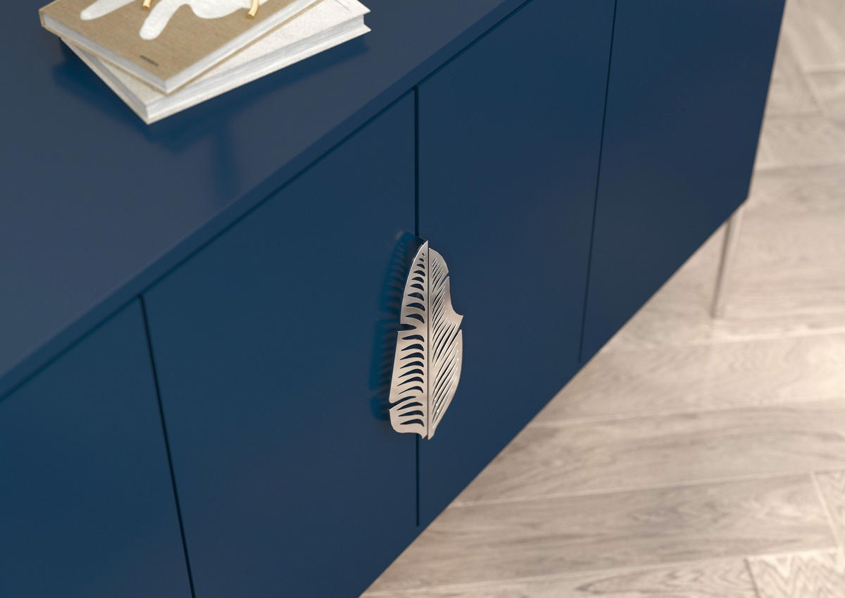 SIDEBOARD Merlin, Marinblau, Silberfarbene Details - Silberfarben/Dunkelblau, Holzwerkstoff/Metall (138/79/40cm) - Skandica