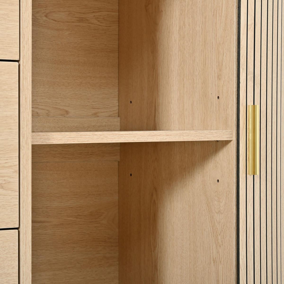 KOMODA 3 Zásuvky Posuvná dvířka Rýhy - přírodní, kompozitní dřevo (160/80.5/40cm) - FLIEKS
