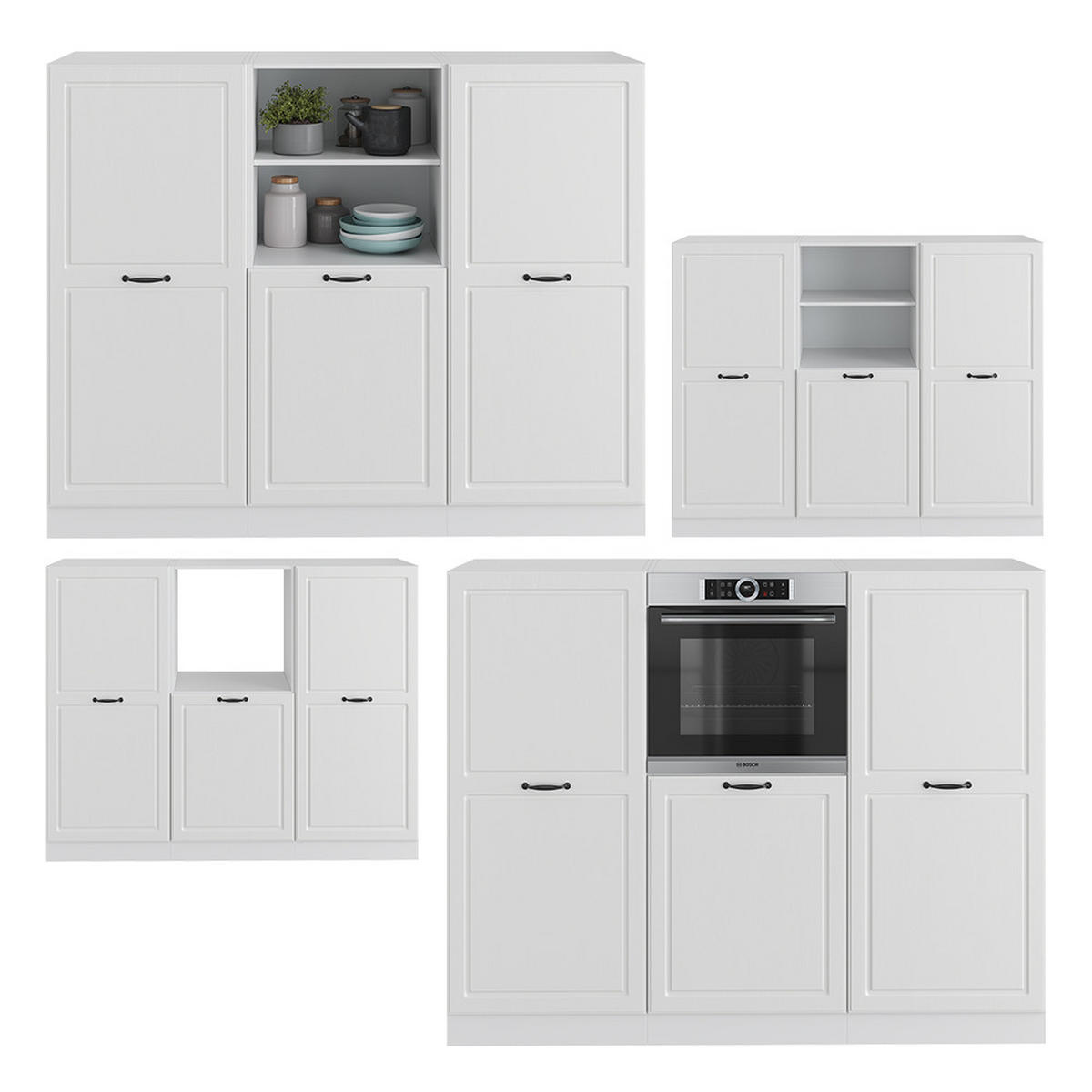 KÜCHENBLOCK R-Line Weiß Landhaus/Weiß 180 cm ohne AP - Weiß, Holzwerkstoff (180/81.6/46cm) - Vicco