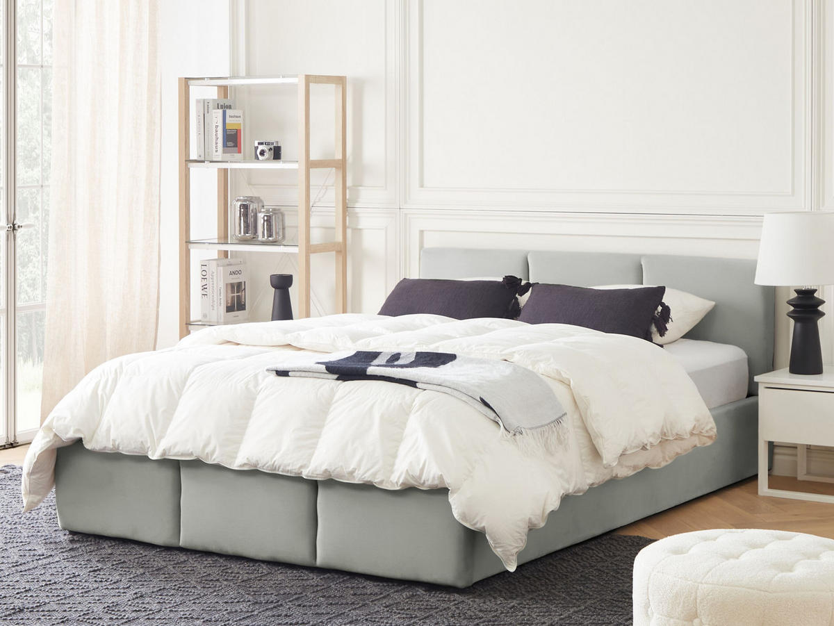 POLSTERBETT 140/200cm Hellgrau Bousse - Hellgrau, Textil (140/200cm) - Beliani