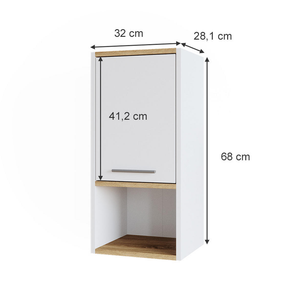 BADSCHRANK Elvio Weiß 32 x 68 cm - Weiß, Holzwerkstoff (32/68/28.1cm) - Vicco
