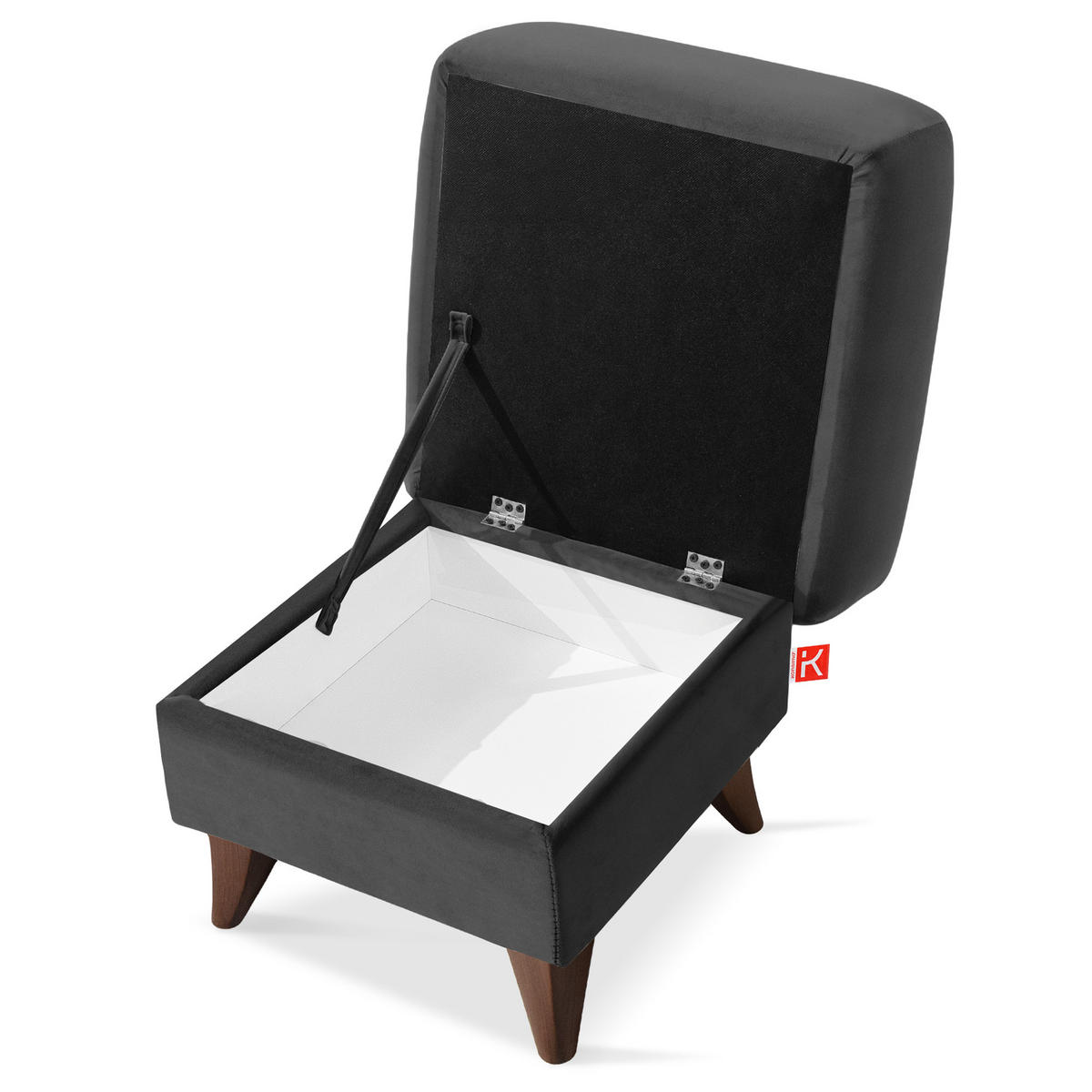 HOCKER GUSTAVO Fußstütze, Velours, Anthrazit - Anthrazit, Holz/Holzwerkstoff (53/49/53cm) - KONSIMO®