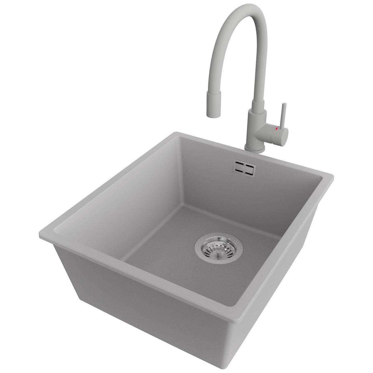 UNTERBAUSPÜLE GRANIT London, 2-er set Grau 41/47 cm 1 Becken + Küchenarmatur 38/14 cm + Ablauf-Set ab 45er Unterschrank - Chromfarben/Grau, Kunststoff (41/20/47cm) - Primagran