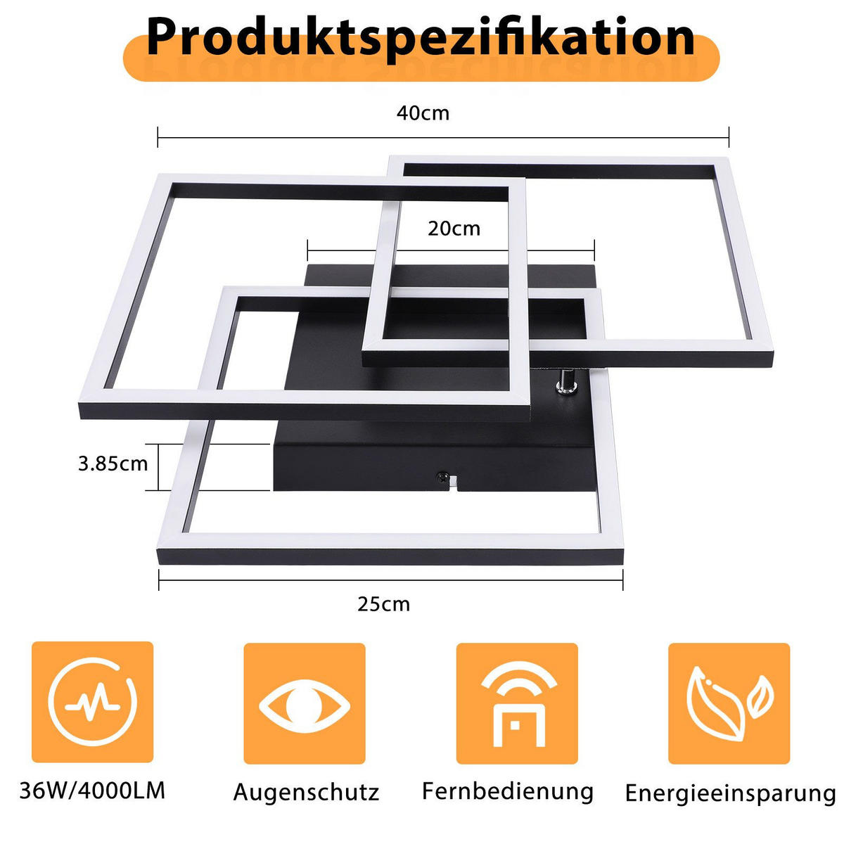 LED-DECKENLEUCHTE Luke 40/40/9cm - Schwarz, Metall (40/40/9cm) - Nettlife