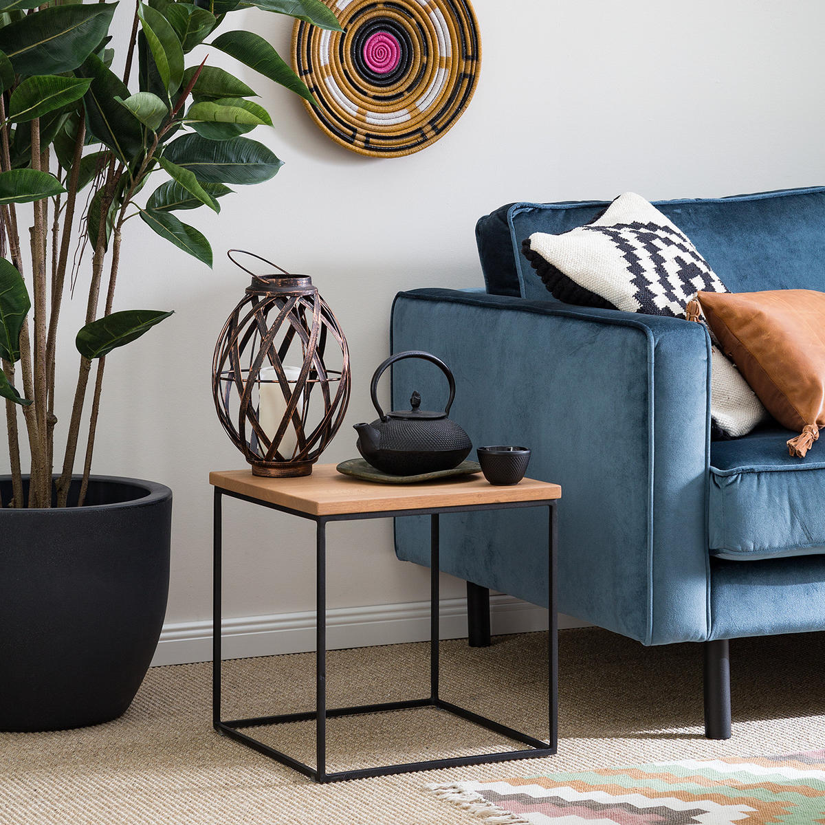 BEISTELLTISCH - Eiche massiv / Metall - Eichefarben, Holz/Metall (40/40/40cm) - home24