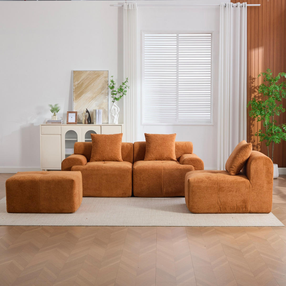ECKSOFA 268/102/78 cm ohne Montage, modular mit Memory-Schaum und Kordstoffbezug, Orange - Orange, Textil (97/100cm) - Redom