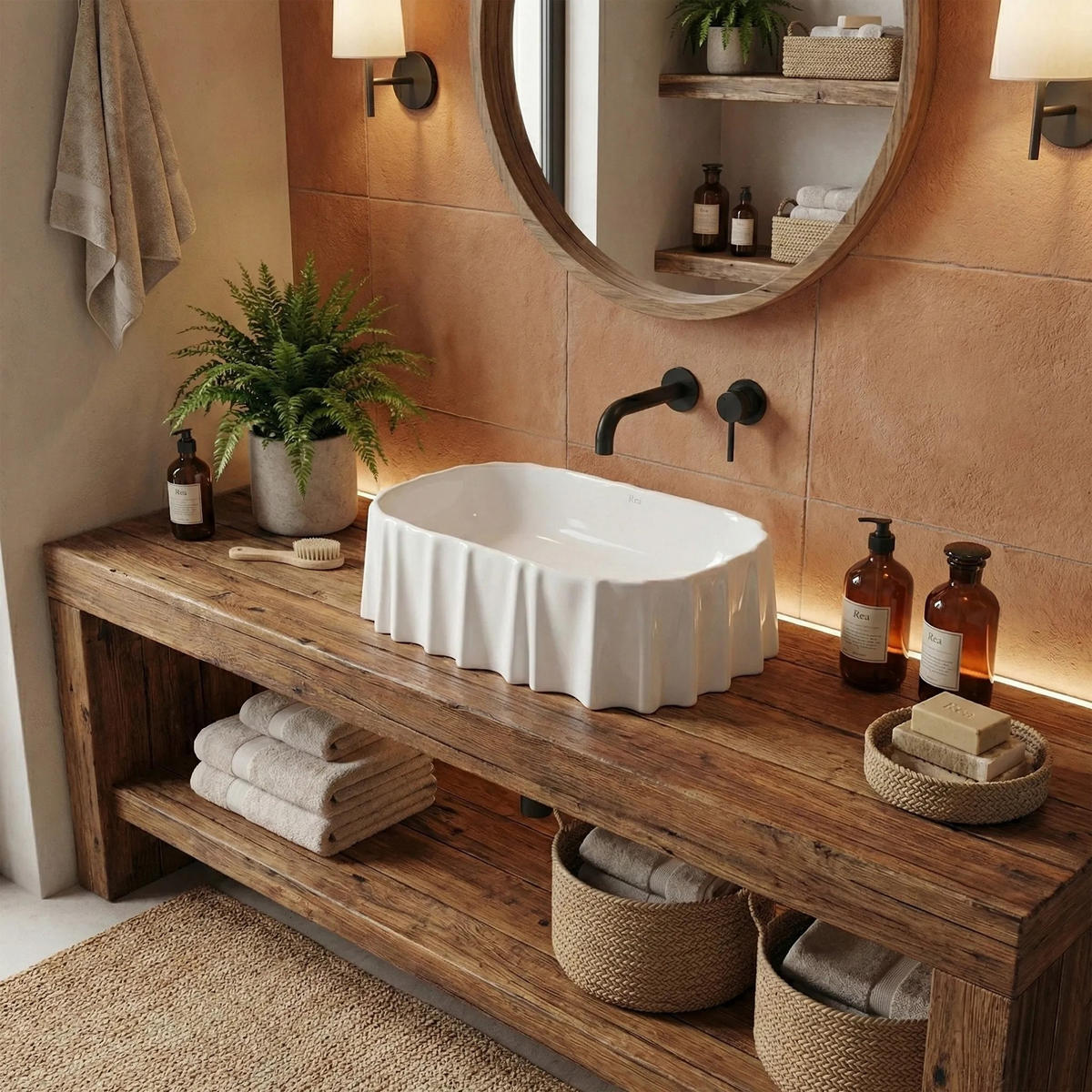 AUFSATZWASCHBECKEN Rea Atria - Weiß, Keramik (40/1.4/50cm) - REA