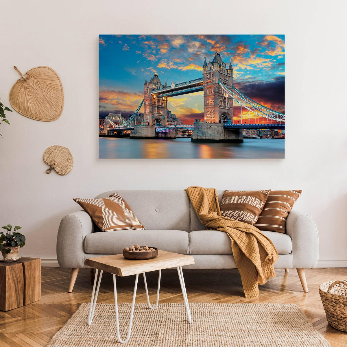 LEINWANDBILD Brücke Tower Bridge London Architektur 3D 120x80 - Blau/Beige, Textil (120/80cm) - Muralo