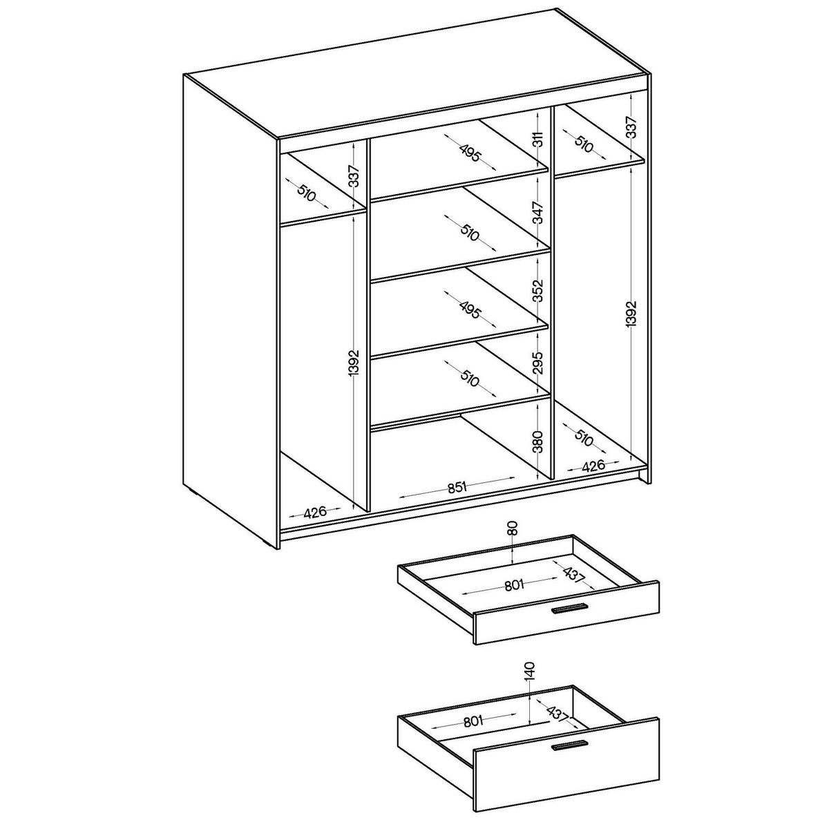DREHTÜRENSCHRANK ELENORA 176,3/190,5/53cm 4-türig mit Spiegel Braun - Braun, Holzwerkstoff (176.3/190.5/53cm) - MASSENO