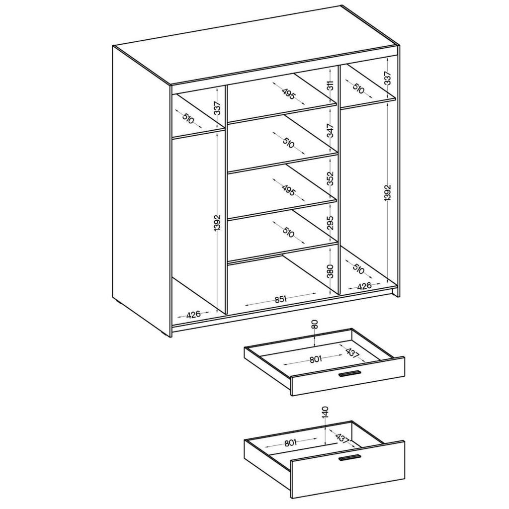 Thumbnail - Masseno Drehtürenschrank, Weiß, Holzwerkstoff, 6 Fächer, 2 Schubladen, Rechteckig, 176.3x190.5x53 cm, Schlafzimmer, Klei...