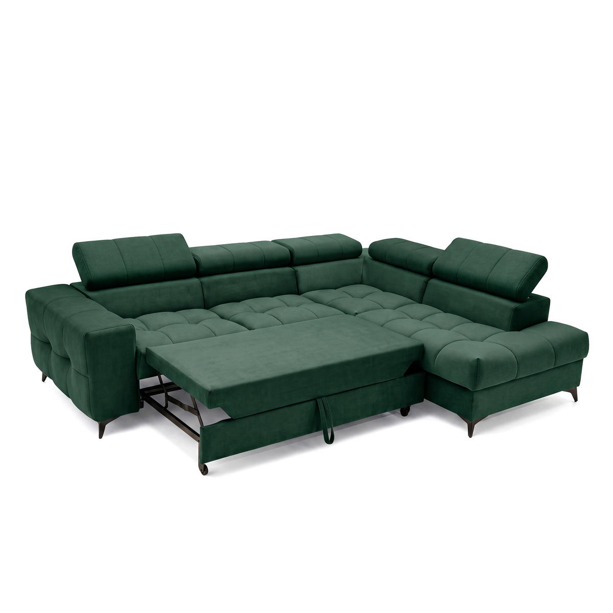 ECKSOFA PUDDING L Rechts mit Schlaffunktion 125x195 Velours Grün - Schwarz/Grün, Holz/Textil (275/203cm) - Muffo