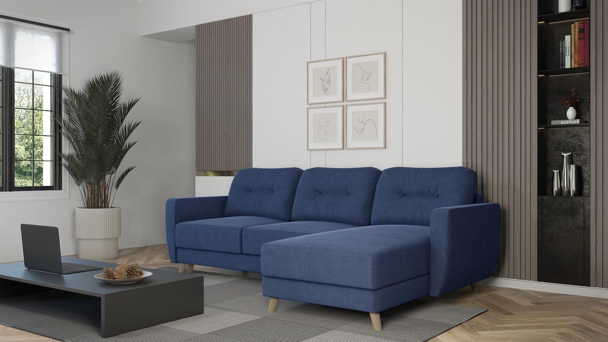 ECKSOFA Marlies In Sawana - Blau, Holzwerkstoff/Textil (233/140cm) - Fun Möbel