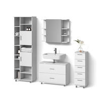 BADMÖBEL-SET Eisak Weiß 4 Teile, mit Hochschrank - Weiß, Holzwerkstoff (80/60/33cm) - Livinity®