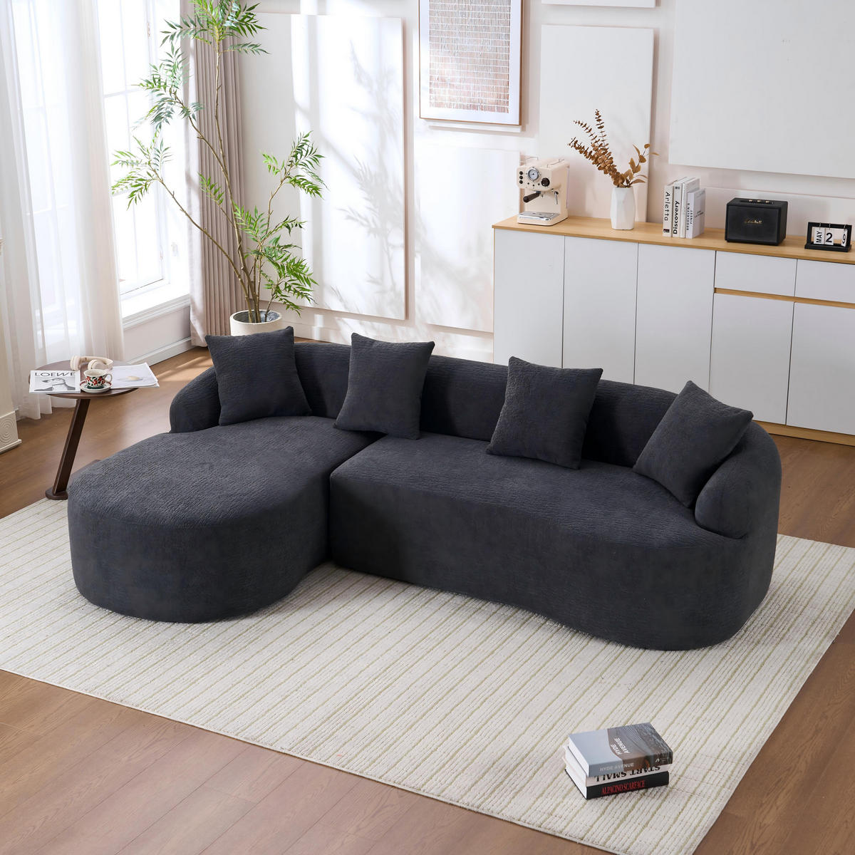 ECKSOFA Chenille Dunkelgrau werkzeugfreie Montage - Dunkelgrau, Textil (243/150cm) - WISHDOR