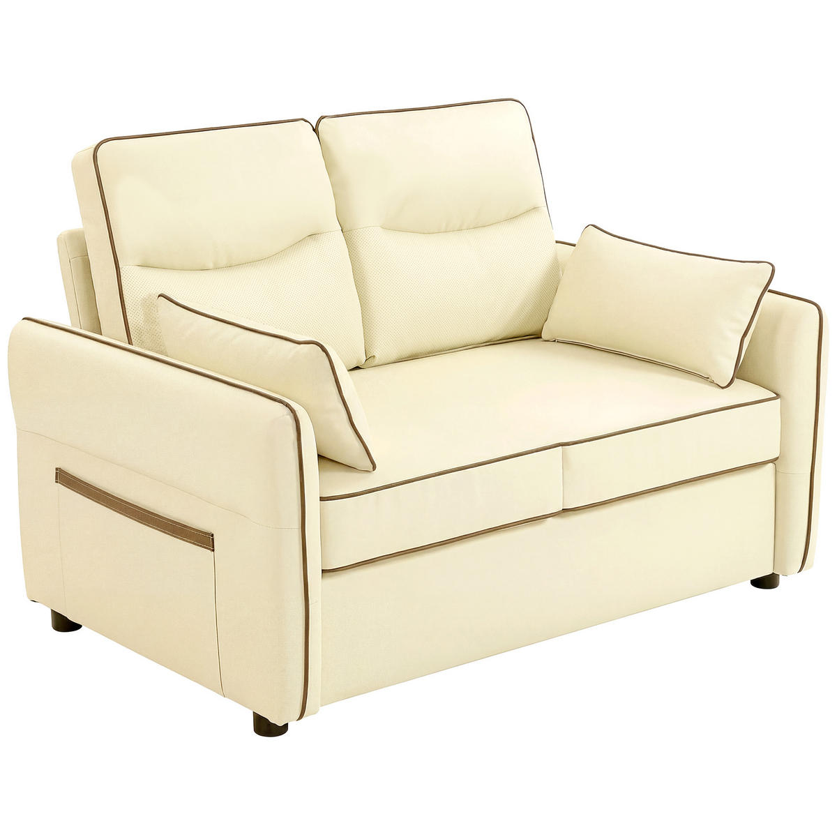 SOFA, 2-Sitzer, Kunstleder, dicke Polsterung, Seitentasche, beige, 136x81x90cm - Multicolor, Holzwerkstoff (136/90/81cm) - FORIOUS
