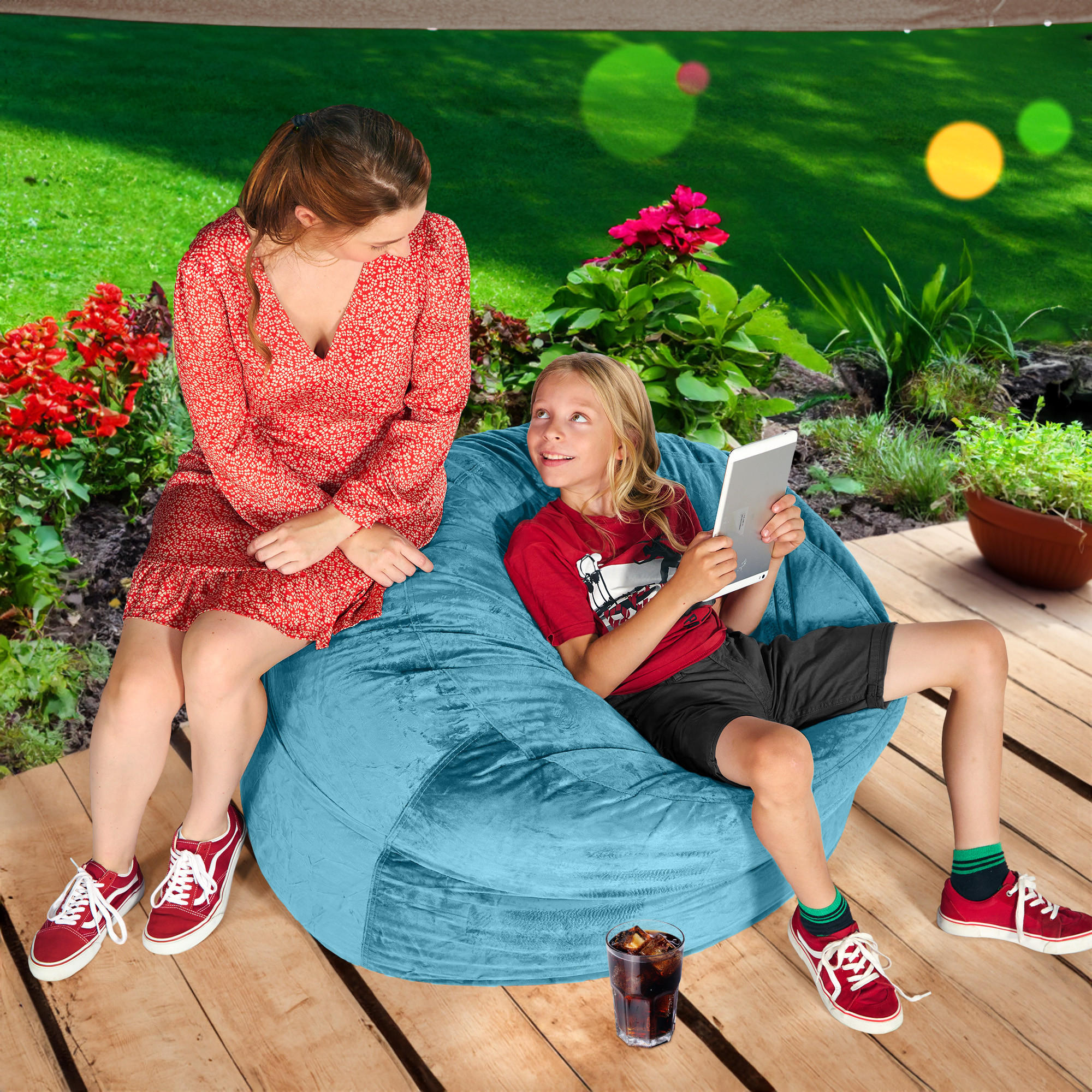 RIESEN-SITZSACK XXL JUMBO Velours 3ft - Hellblau, Textil (105/65/105cm) - Green Bean