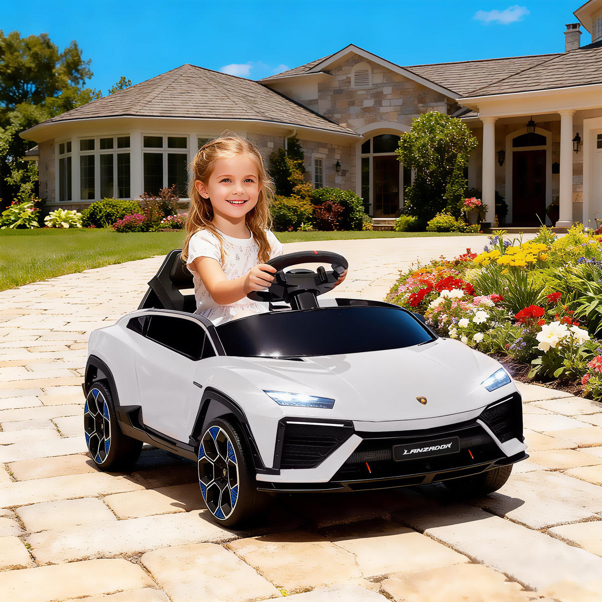 ELEKTRO-KINDERAUTO DE-13091 2 Motoren Weiß - Weiß, Kunststoff (101.5/49/43cm) - ComfortXL