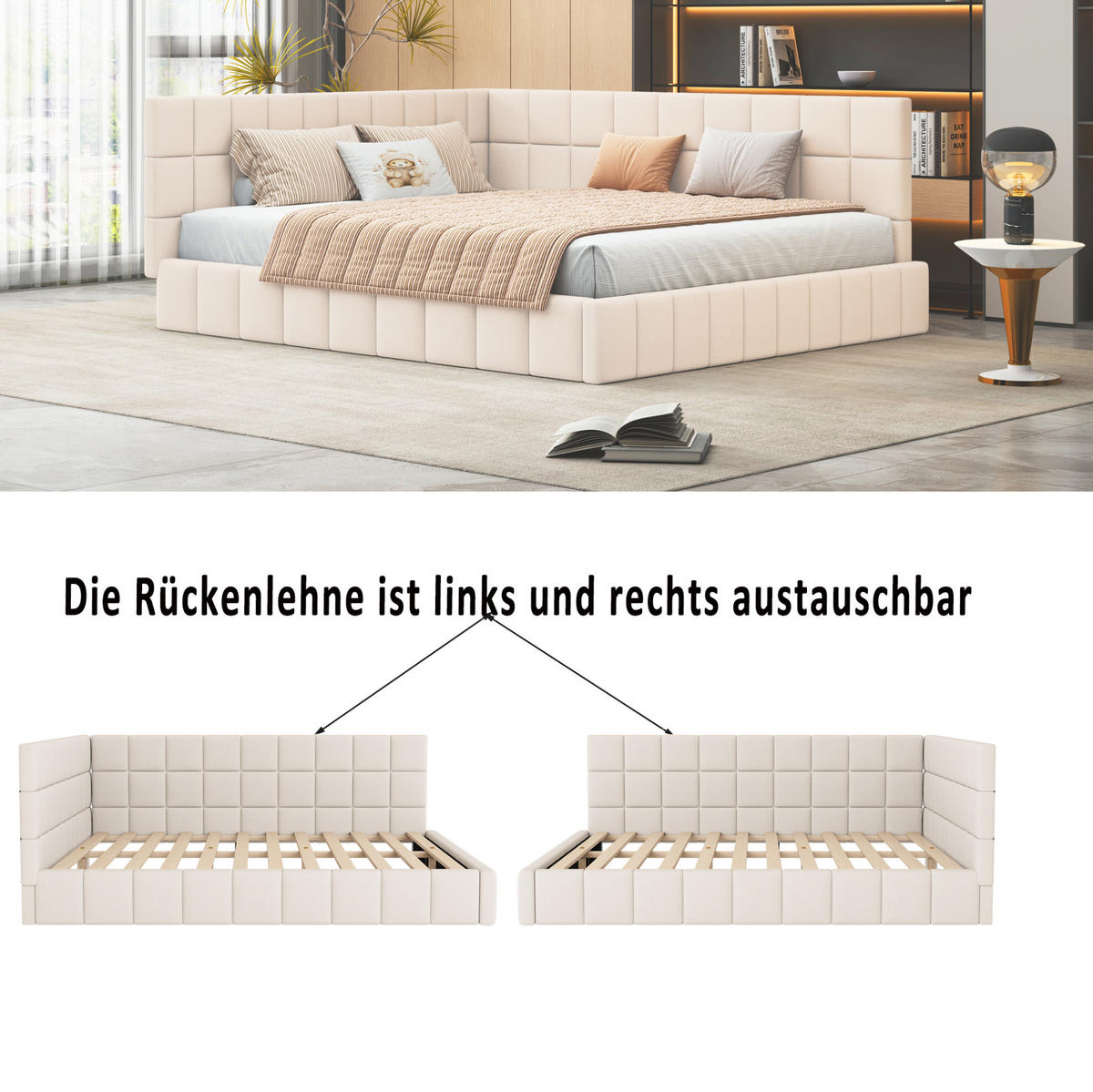 POLSTERBETT 160/200 cm Beige aus Stoff mit Lattenrost - Beige, Textil (160/200cm) - OKMYHOME