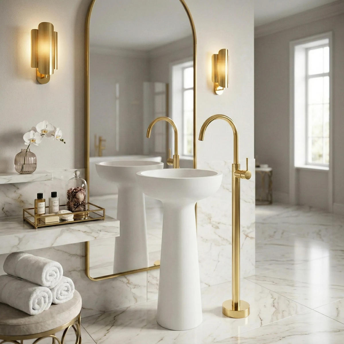 WASCHBECKENARMATUR Freistehend Rea Lungo Gold - Goldfarben, Metall (20/107.5/16cm) - REA