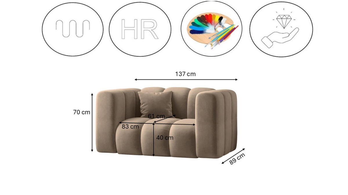 SESSEL Sofa Grand modular stoff Salvador Dunkelbeige - Cappuccino, Holz (137/70/89cm) - Kaiser Möbel