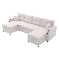 SCHLAFSOFA 4-Sitzer mit Chaiselongues, USB und Stauraum, Beige - Beige, Textil (272/86/136cm)
