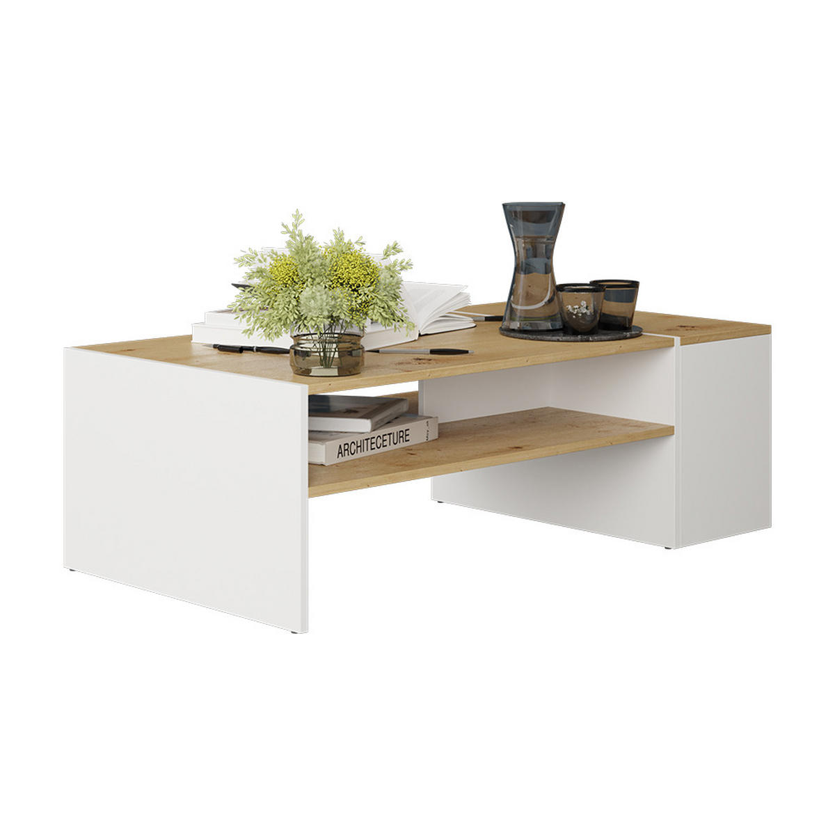 COUCHTISCH Rubby Artisan Eiche/Weiß 110 x 60 cm - Eiche Artisan/Weiß, Holzwerkstoff (60/110/36cm) - Vicco