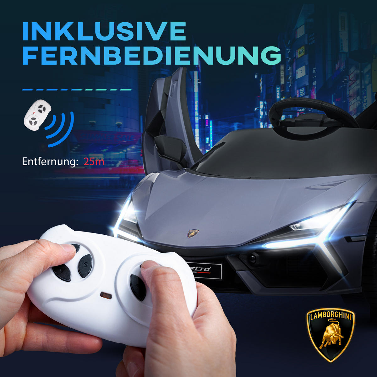 ELEKTROAUTO DE-06236 Lamborghini-inspiriert mit Fernbedienung Grau - Grau, Kunststoff/Metall (105/60/40cm) - ComfortXL